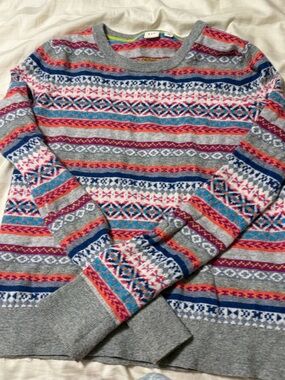 GAP Multicolor Fair Isle Crewneck Sweater - Gray, Blue, Pink, Orange, Purple